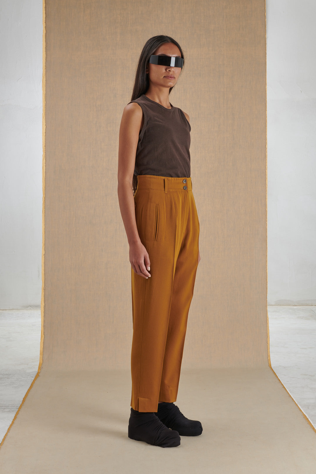 OCHER COLOR HIGH WAIST TROUSERS