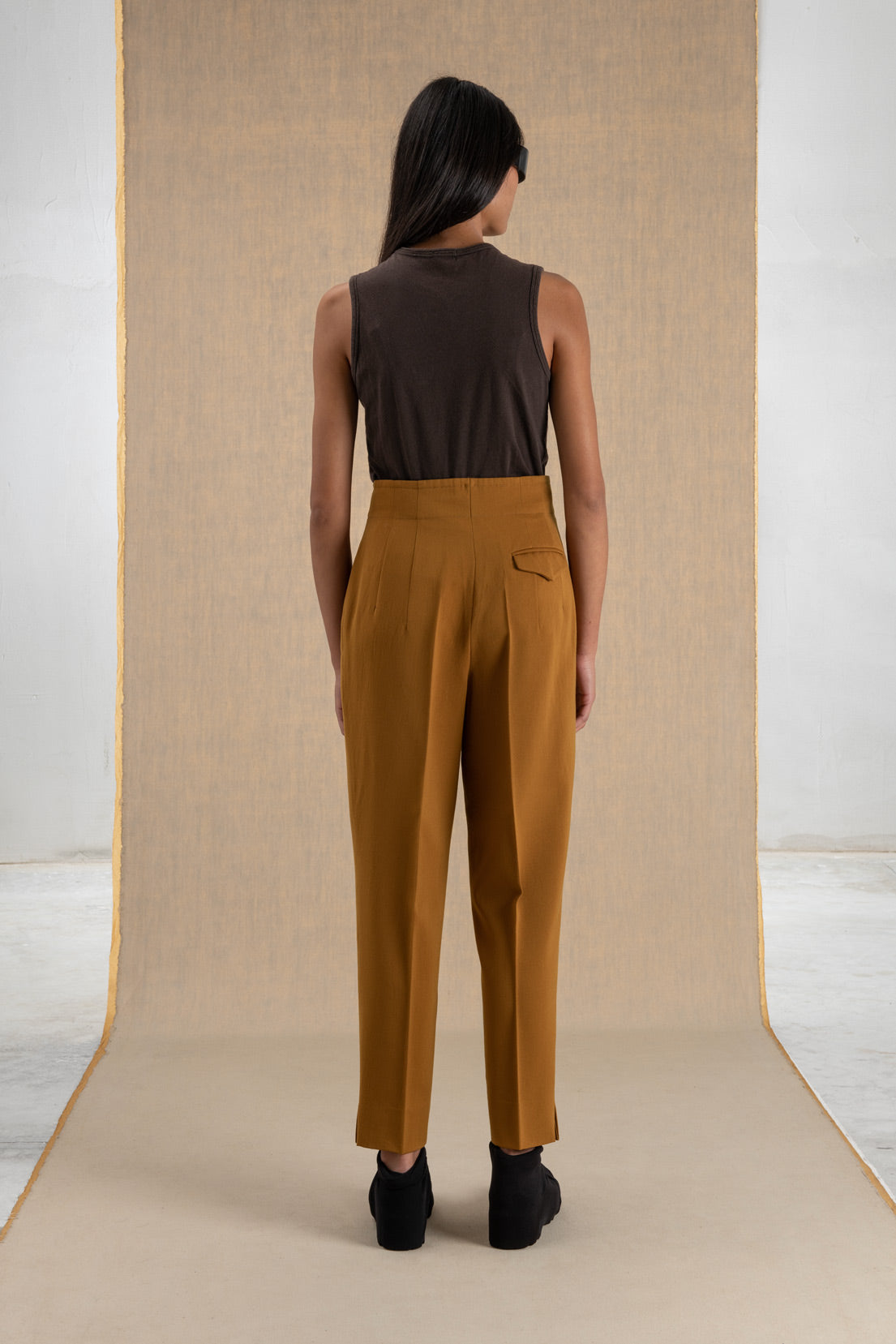 OCHER COLOR HIGH WAIST TROUSERS