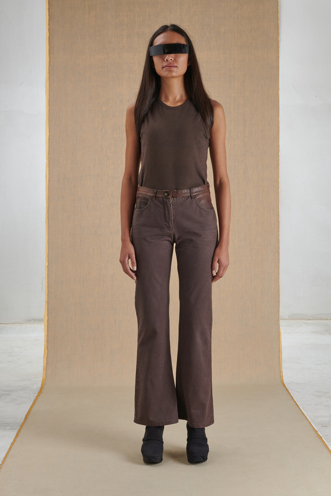 BROWN TROUSERS WITH LEATHER INSERTS