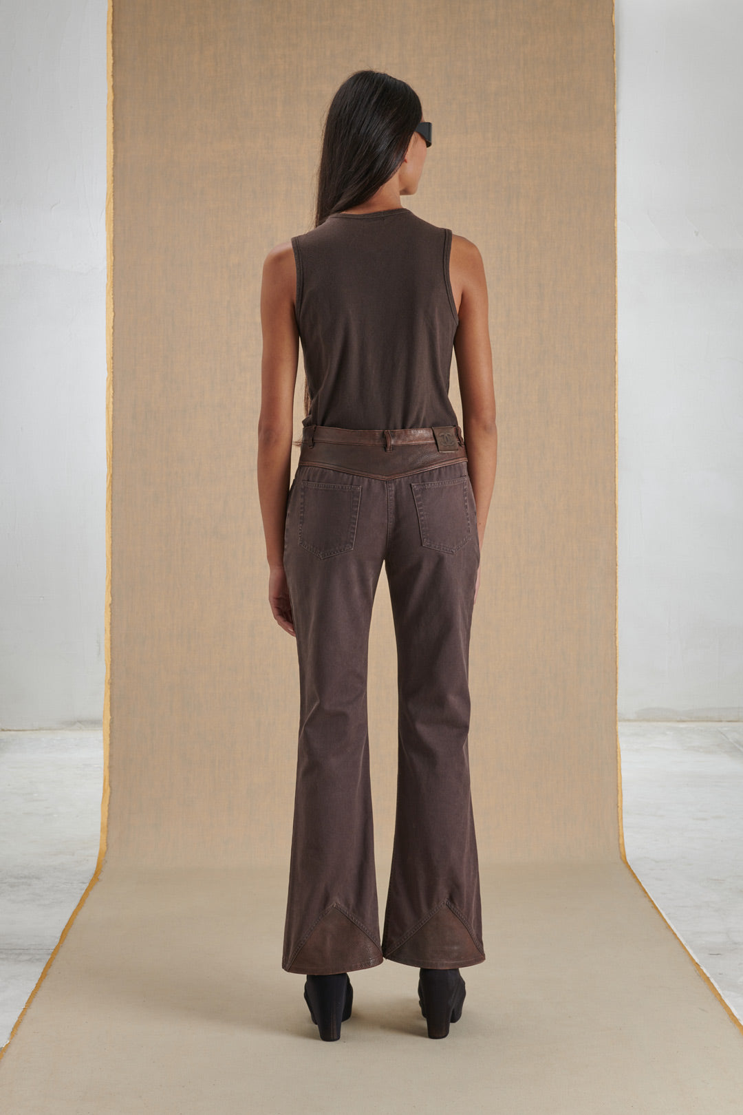 BROWN TROUSERS WITH LEATHER INSERTS