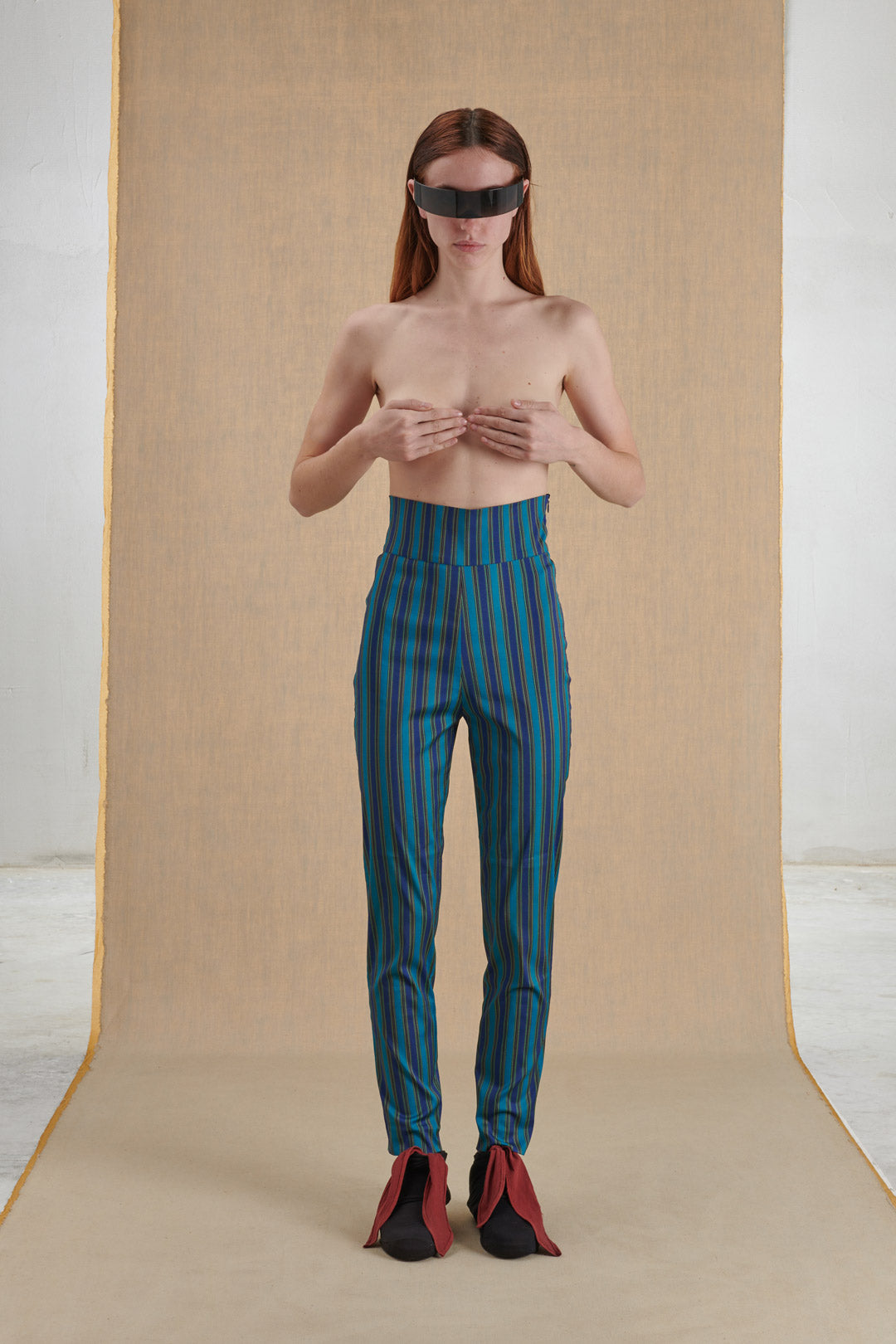 BLUE AND TURQUOISE STRIPED TROUSERS